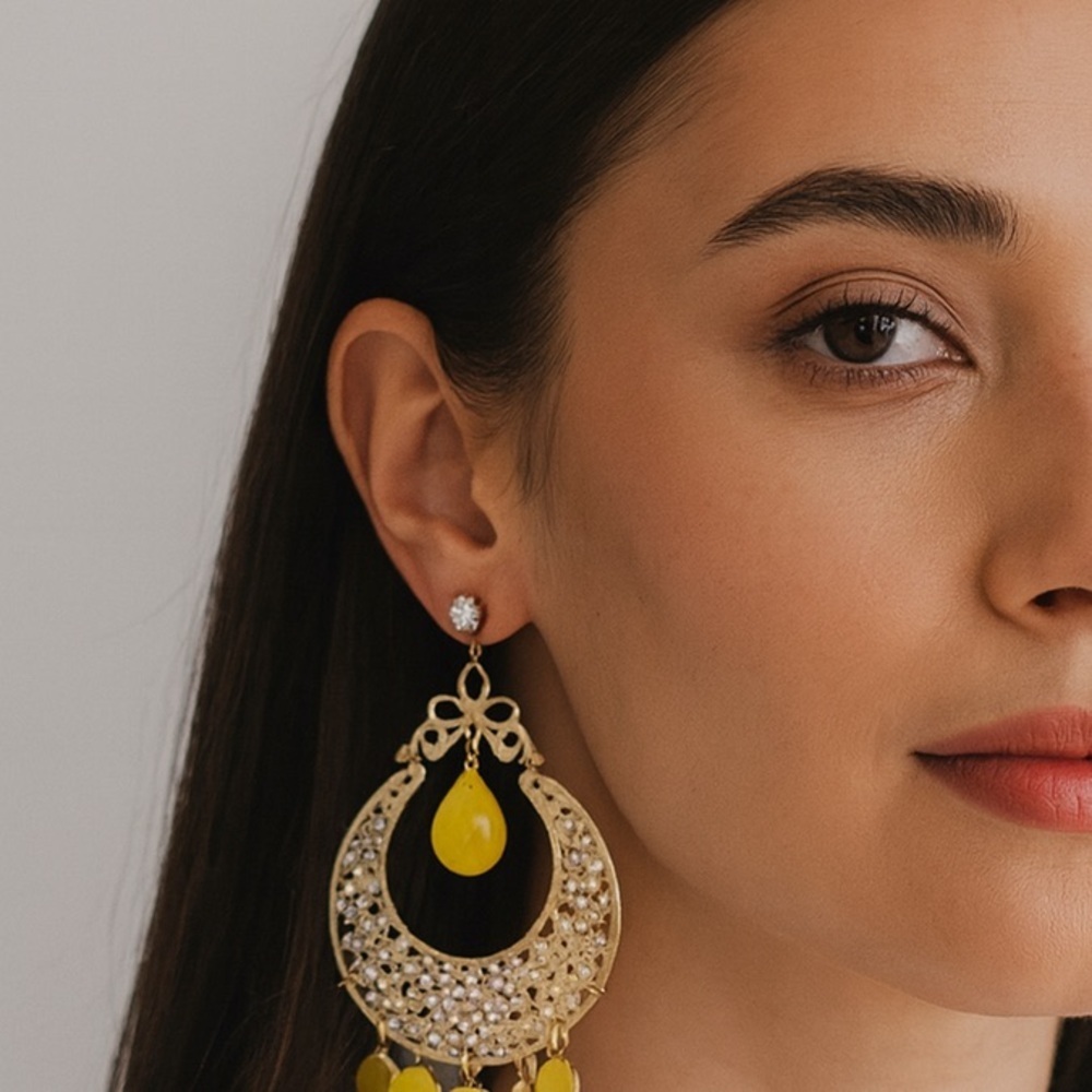 NWT‎ Bansri Gold Yellow Dangle Earrings